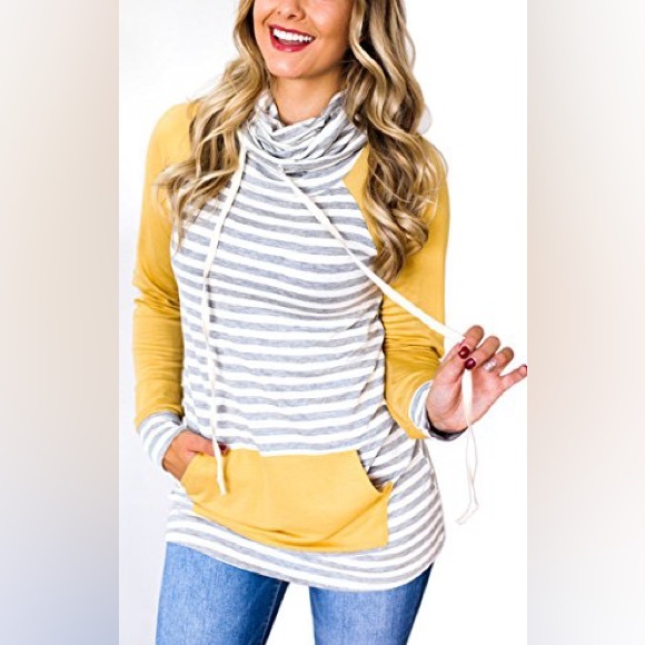 ecowish Tops - 5/$25 Striped printed cowl neck sweatshirt elbow patches medium cotton blend